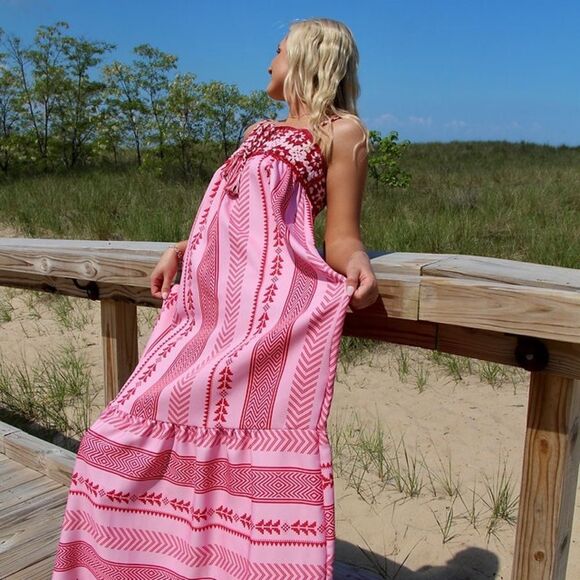 Bohemian Pink and Red Printed Maxi Dress - Picture 10 of 15